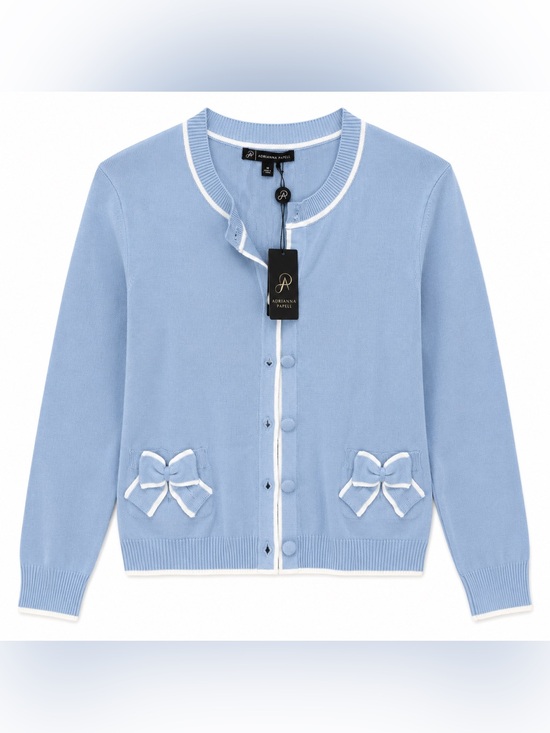 Adrianna Papell Sweaters - NWT Adrianna Papell Women’s Cardigan Medium Blue Bow Knit Sweater Jacket